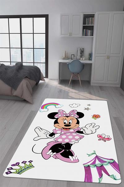 Kaymaz Taban Makinada Yıkanabilir Dijital Baskı Mickey Desenli Çocuk Odası Halısı Dot Taban Halı