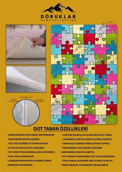 Kaymaz Taban Makinada Yıkanabilir Dijital Baskı Çocuk Odası Halısı Dot Taban Nes Kids Serisi Halı NESKD03
