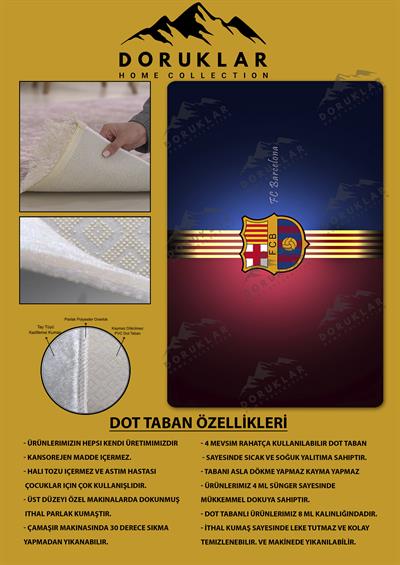 Kaymaz Taban Makinada Yıkanabilir Dijital Baskı Barcelona Desenli Genç Odası ve Çocuk Odası Halısı Dot Taban Halı