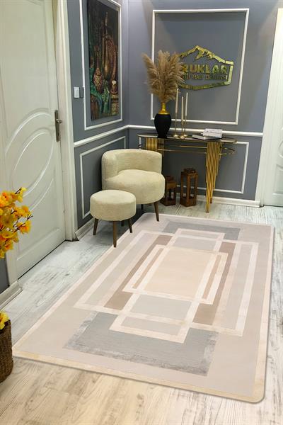 Kaymaz Taban Makinada Yıkanabilir Dijital Baskı Dekoratif Modern Desenli Rona Serisi Dot Taban Halı RN019