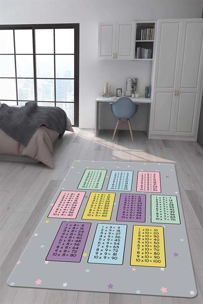 Kaymaz Taban Makinada Yıkanabilir Dijital Baskı Çarpım Tablosu Desenli Çocuk Odası Halısı Dot Taban Halı