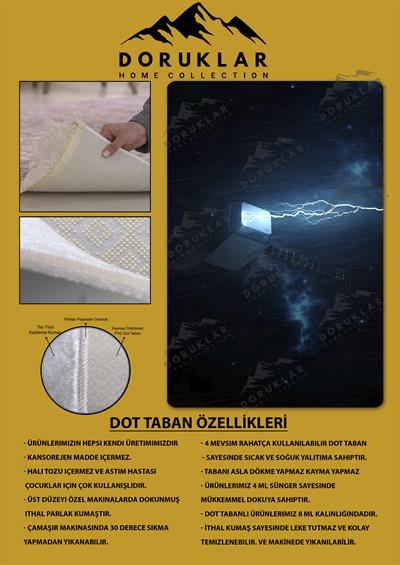 Kaymaz Taban Makinada Yıkanabilir Dijital Baskı Mjölnir Desenli Genç Odası ve Çocuk Odası Halısı Dot Taban Halı
