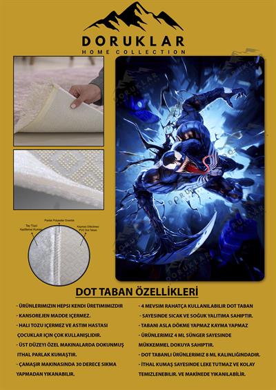 Kaymaz Taban Makinada Yıkanabilir Dijital Baskı Venom Desenli Genç Odası Halısı Dot Taban Halı GNC73
