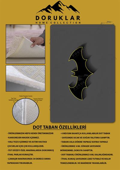 Kaymaz Taban Makinada Yıkanabilir Dijital Baskı Batman Desenli Genç Odası ve Çocuk Odası Halısı Dot Taban Halı