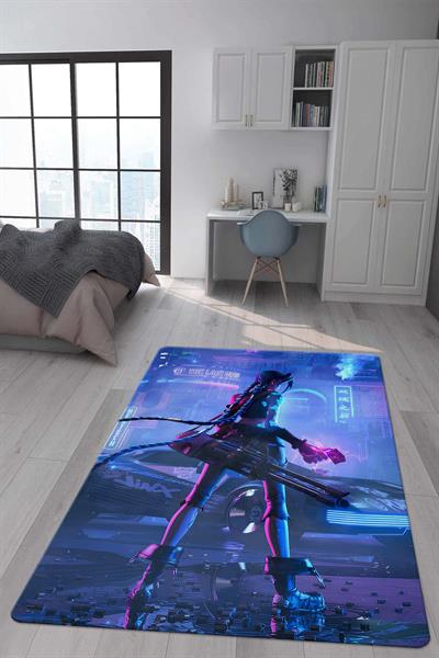 Kaymaz Taban Makinada Yıkanabilir Dijital Baskı Arcane Jinx Desenli Çocuk Odası Halısı Dot Taban Halı ARC02