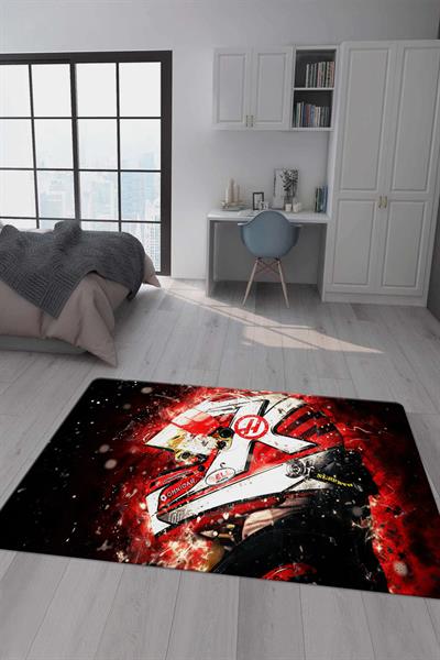 Kaymaz Taban Makinada Yıkanabilir Dijital Baskı Kask Desenli Çocuk Odası Halısı Dot Taban Halı BRK02