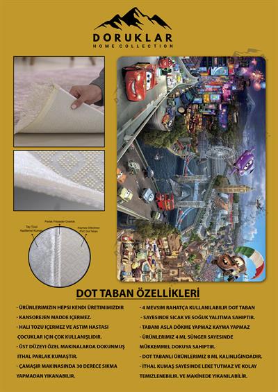 Kaymaz Taban Makinada Yıkanabilir Dijital Baskı Mcqueen Desenli Çocuk Odası Halısı Dot Taban Halı
