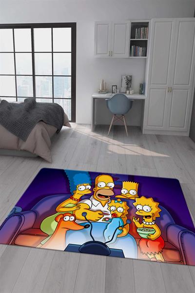 Kaymaz Taban Makinada Yıkanabilir Dijital Baskı Simpsons Desenli Genç Odası Halısı Dot Taban Halı GNC62