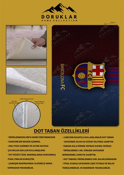 Kaymaz Taban Makinada Yıkanabilir Dijital Baskı Barcelona Desenli Genç Odası Halısı Dot Taban Halı