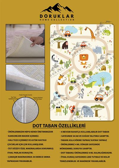 Kaymaz Taban Makinada Yıkanabilir Dijital Baskı Yol Desenli Çocuk Odası Halısı Dot Taban Halı