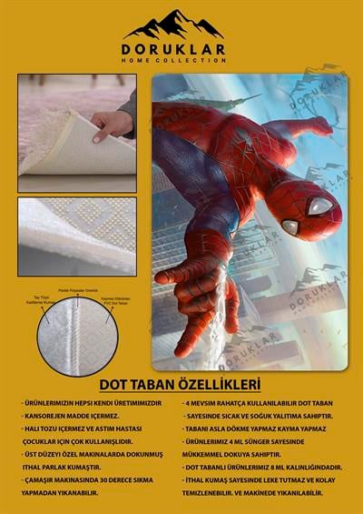 Kaymaz Taban Makinada Yıkanabilir Dijital Baskı Spiderman Desenli Genç Odası Halısı