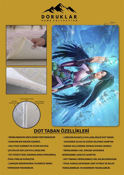 Kaymaz Taban Makinada Yıkanabilir Dijital Baskı Valorant Sage Desenli Çocuk Odası Halısı Dot Taban Halı VL15