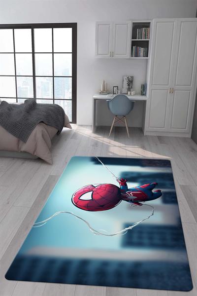 Kaymaz Taban Makinada Yıkanabilir Dijital Baskı Baby Spiderman Desenli Genç ve Çocuk Odası Halısı