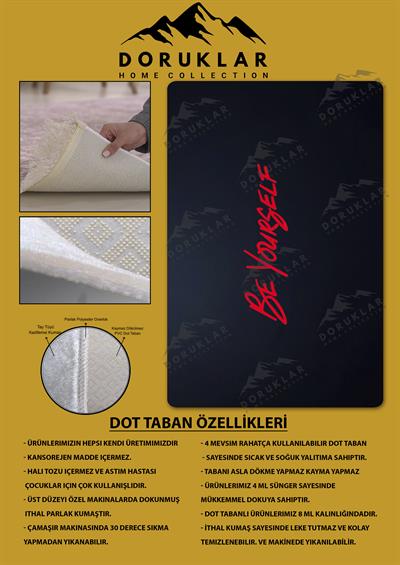 Kaymaz Taban Makinada Yıkanabilir Dijital Baskı Be Yourself Desenli Çocuk Odası Halısı Dot Taban Halı RHR03