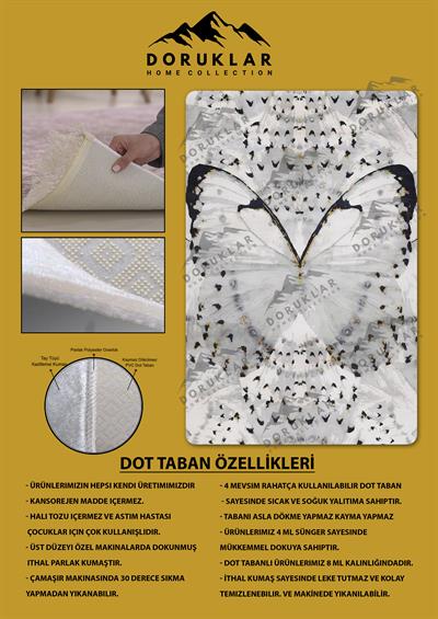 Kaymaz Taban Makinada Yıkanabilir Dijital Baskı Dekoratif Modern Desenli Rona Serisi Dot Taban Halı RN022