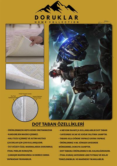 Kaymaz Taban Makinada Yıkanabilir Dijital Baskı Arcane Vi Desenli Çocuk Odası Halısı Dot Taban Halı RHR01