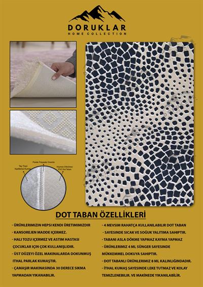 Kaymaz Taban Makinada Yıkanabilir Dijital Baskı Dekoratif Modern Desenli Rona Serisi Dot Taban Halı RN011