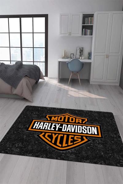 Kaymaz Taban Makinada Yıkanabilir Dijital Baskı Harley Davidson Desenli Çocuk Halısı