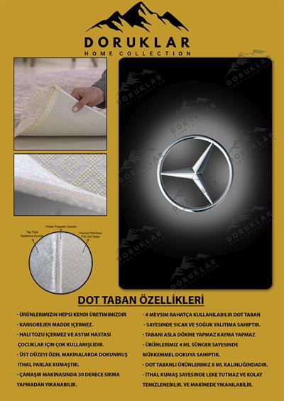 Kaymaz Taban Makinada Yıkanabilir Dijital Baskı Mercedes Desenli Genç Odası Halısı Dot Taban Halı