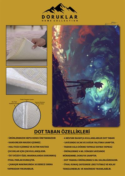 Kaymaz Taban Makinada Yıkanabilir Dijital Baskı Rick and Morty Desenli Çocuk Odası Halısı Dot Taban Halı RM10