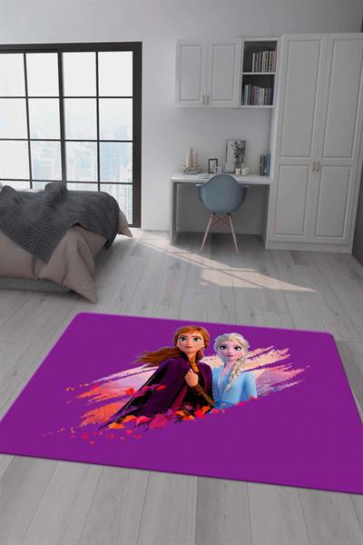 Kaymaz Taban Makinada Yıkanabilir Dijital Baskı Elsa Frozen Desenli Genç Odası Halısı Dot Taban Halı GNC24