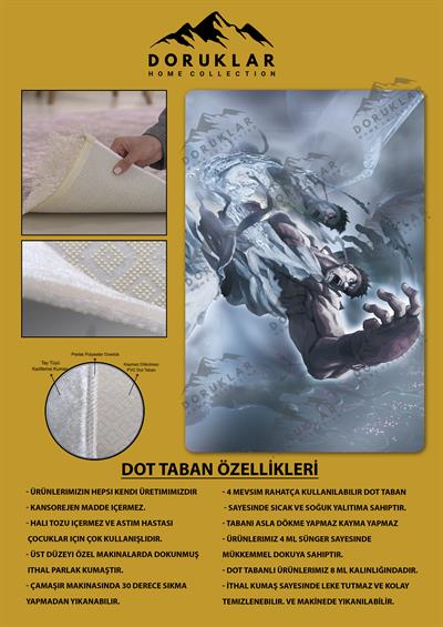 Kaymaz Taban Makinada Yıkanabilir Dijital Baskı Ryu Desenli Genç Odası Halısı