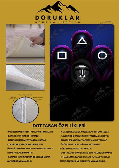 Kaymaz Taban Makinada Yıkanabilir Dijital Baskı Squid Game Desenli Genç Odası Halısı Dot Taban Halı GNC14