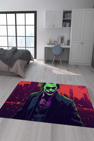 Kaymaz Taban Makinada Yıkanabilir Dijital Baskı Joker Desenli Genç Odası Halısı