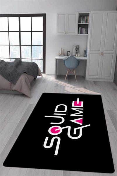 Kaymaz Taban Makinada Yıkanabilir Dijital Baskı Squid Game Desenli Genç Odası Halısı Dot Taban Halı