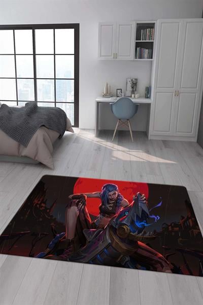 Kaymaz Taban Makinada Yıkanabilir Dijital Baskı Arcane Jinx Desenli Çocuk Odası Halısı Dot Taban Halı ARC22