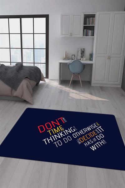 Kaymaz Taban Makinada Yıkanabilir Dijital Baskı Dont Waste Time Desenli Çocuk Odası Halısı Dot Taban Halı RHR17