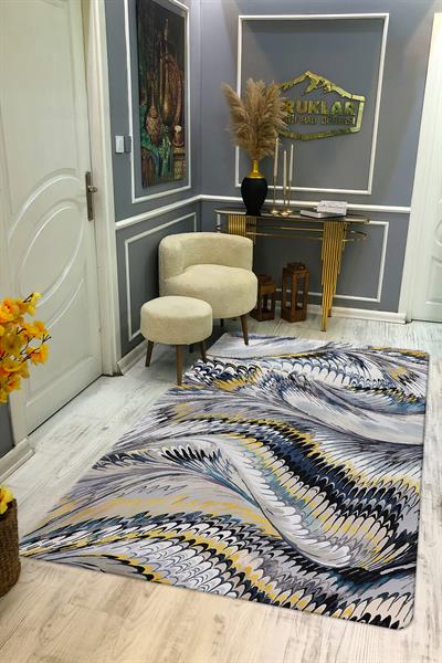 Kaymaz Taban Makinada Yıkanabilir Dijital Baskı Dekoratif Modern Desenli Rona Serisi Dot Taban Halı RN029