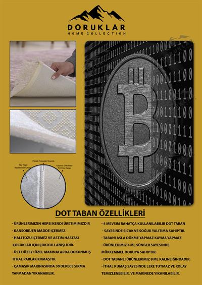 Kaymaz Taban Makinada Yıkanabilir Dijital Baskı Bitcoin Desenli Genç Odası Halısı