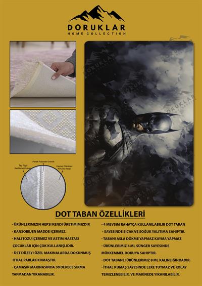 Kaymaz Taban Makinada Yıkanabilir Dijital Baskı Batman Desenli Genç Odası Halısı