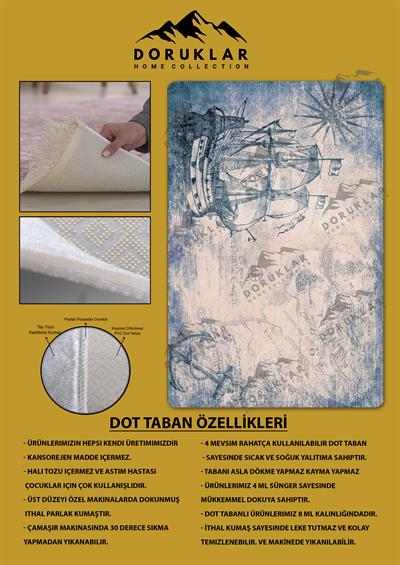 Kaymaz Taban Makinada Yıkanabilir Dijital Baskı Gemi Desenli Genç Odası Halısı