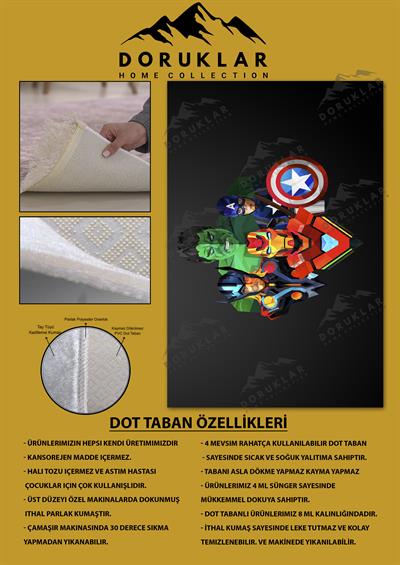 Kaymaz Taban Makinada Yıkanabilir Dijital Baskı Marvel Desenli Genç ve Çocuk Odası Halısı