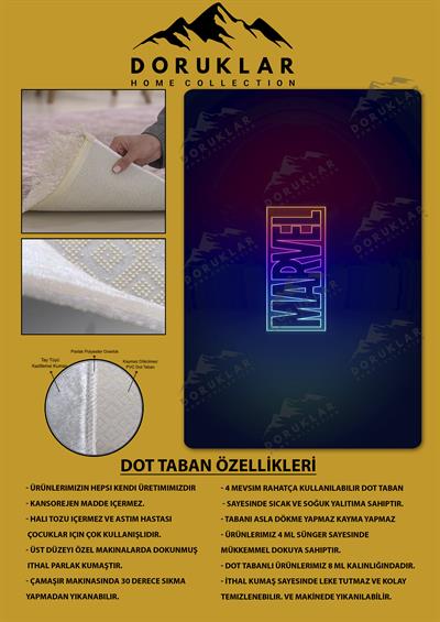 Kaymaz Taban Makinada Yıkanabilir Dijital Baskı Marvel Desenli Genç Odası Halısı Dot Taban Halı GNC28