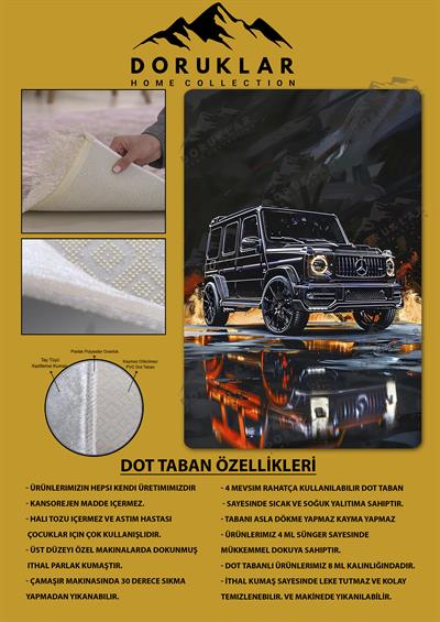 Kaymaz Taban Makinada Yıkanabilir Dijital Baskı Araba Desenli Genç Odası Halısı Dot Taban Halı GNC17