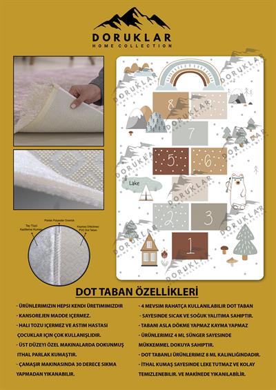 Kaymaz Taban Makinada Yıkanabilir Dijital Baskı Seksek Desenli Çocuk Odası Halısı Dot Taban Halı