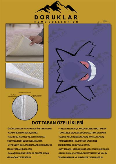 Kaymaz Taban Makinada Yıkanabilir Dijital Baskı Ganger Pokemon Desenli Genç Odası Halısı Dot Taban Halı GNC27