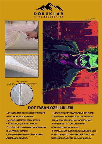 Kaymaz Taban Makinada Yıkanabilir Dijital Baskı Joker Desenli Genç Odası Halısı