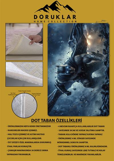 Kaymaz Taban Makinada Yıkanabilir Dijital Baskı Batman Desenli Genç Odası Halısı Dot Taban Halı GNC32