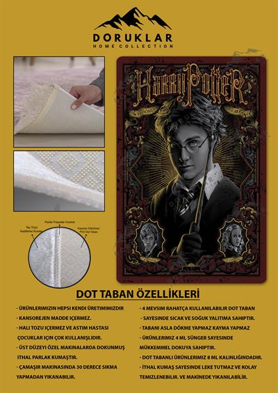 Kaymaz Taban Makinada Yıkanabilir Dijital Baskı Harry Potter Desenli Genç Odası Halısı