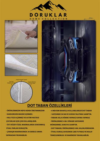 Kaymaz Taban Makinada Yıkanabilir Dijital Baskı Araba Desenli Genç Odası Halısı Dot Taban Halı GNC03