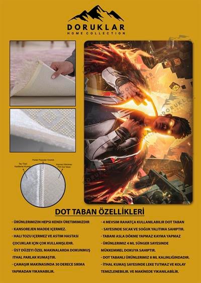 Kaymaz Taban Makinada Yıkanabilir Dijital Baskı Valorant Phoenix Desenli Çocuk Odası Halısı Dot Taban Halı VL02