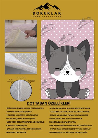 Kaymaz Taban Makinada Yıkanabilir Dijital Baskı Tatlı Kedi Desenli Genç Odası Halısı