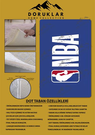 Kaymaz Taban Makinada Yıkanabilir Dijital Baskı NBA Desenli Genç Odası Halısı Dot Taban Halı