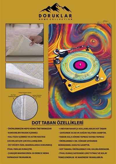 Kaymaz Taban Makinada Yıkanabilir Dijital Baskı Retro Desenli Çocuk Genç Odası Halısı Dot Taban Halı RTR05