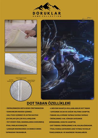 Kaymaz Taban Makinada Yıkanabilir Dijital Baskı Arcane Jinx Desenli Çocuk Odası Halısı Dot Taban Halı ARC15