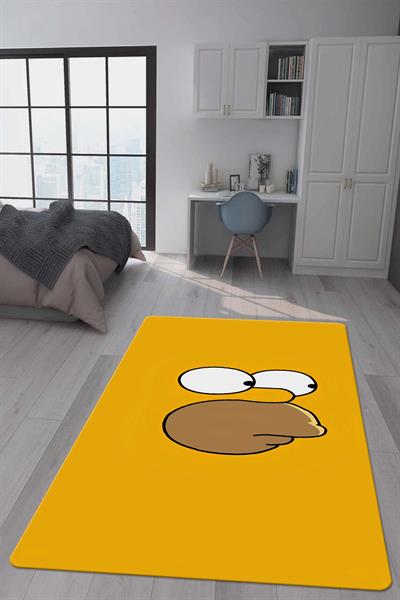Kaymaz Taban Makinada Yıkanabilir Dijital Baskı Simpson Desenli Genç Odası Halısı Dot Taban Halı GNC44